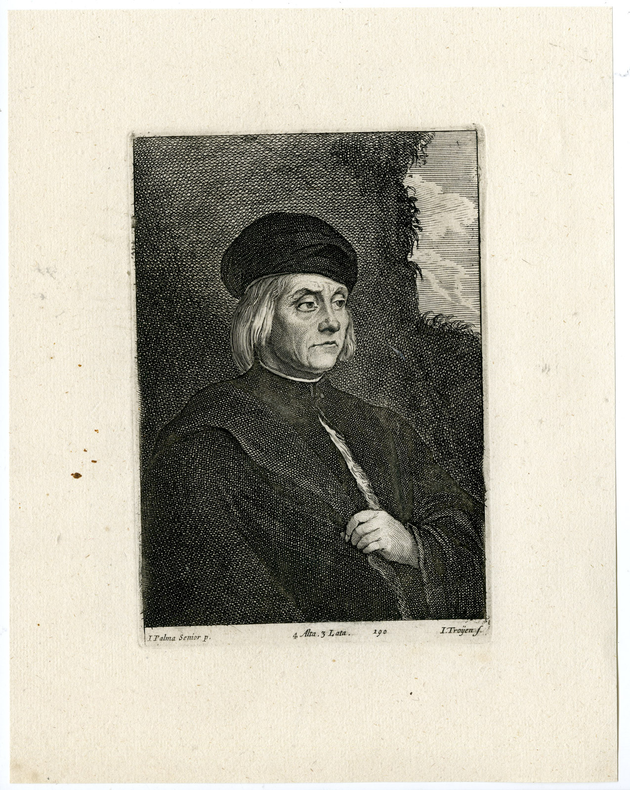 , Antique Print-MAN-PORTRAIT-PL. 190-van Troyen-Palma-Teniers-1673, Pictura Antique Prints