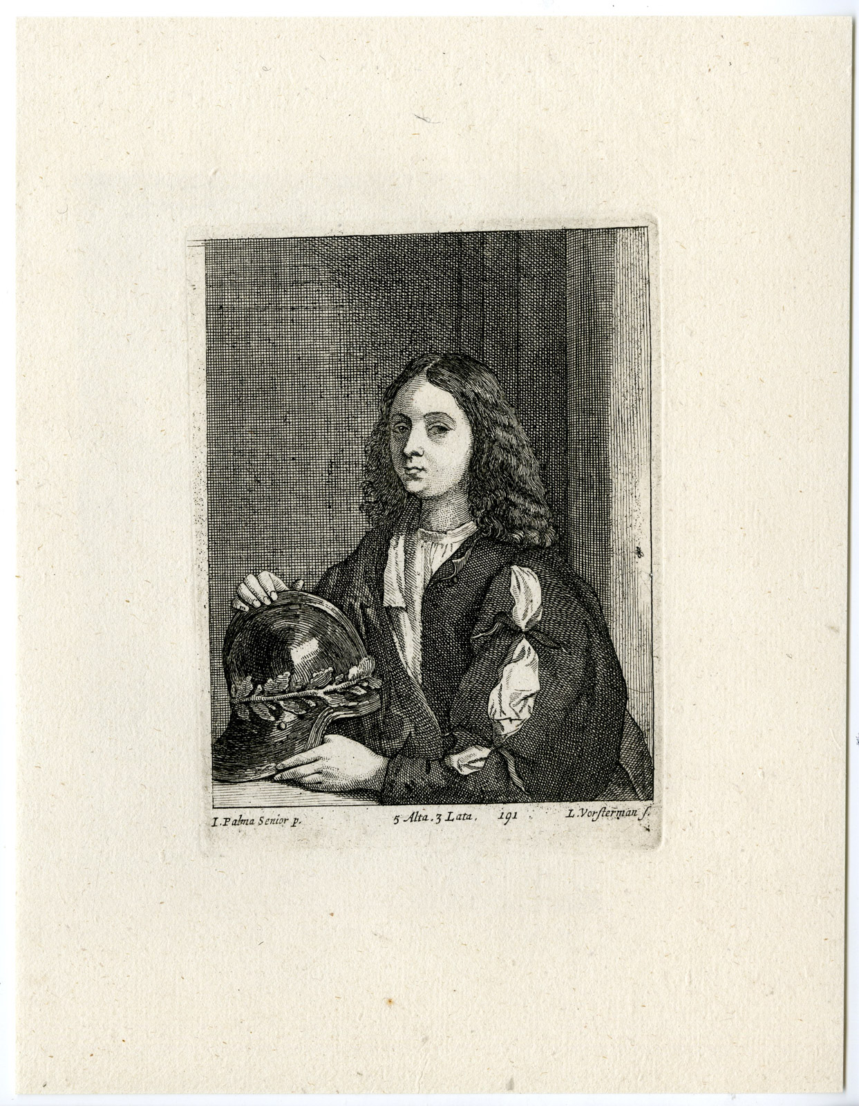 , Antique Print-BOY WITH HELMET-PORTRAIT-PL. 191-Vorsterman-Palma-Teniers-1673, Pictura Antique Prints