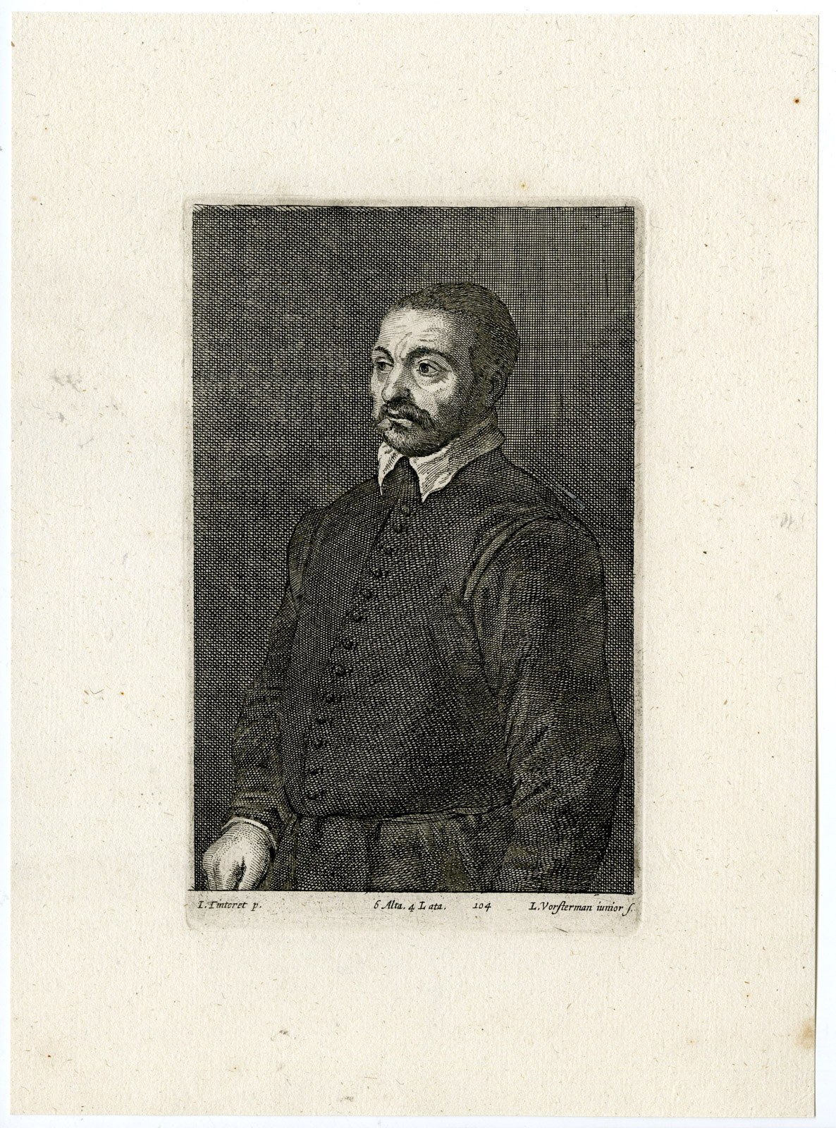 , Antique Print-MAN-PORTRAIT-PL. 104-Vorsterman-Tintoretto-Teniers-1673, Pictura Antique Prints