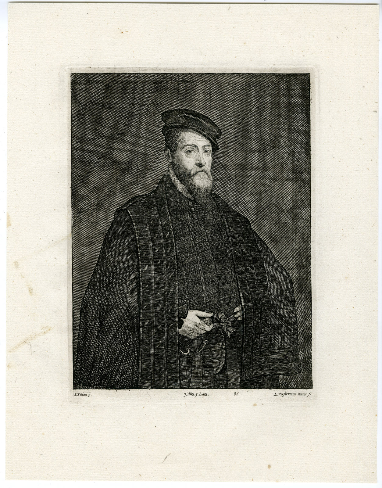 , Antique Print-BEARDED MAN-PORTRAIT-PL. 86-Vorsterman-Titian-Teniers-1673, Pictura Antique Prints
