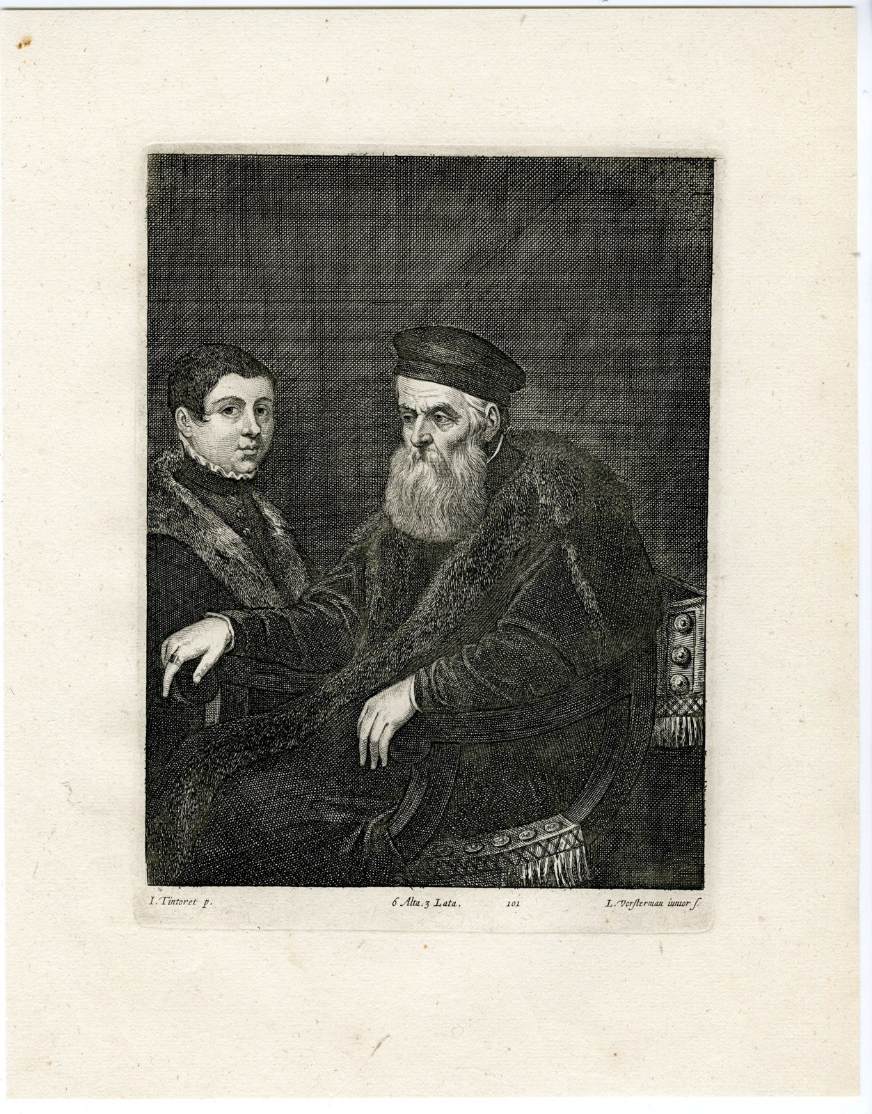 , Antique Print-OLD MAN-BOY-PORTRAIT-PL. 101-Vorsterman-Tintoretto-Teniers-1673, Pictura Antique Prints