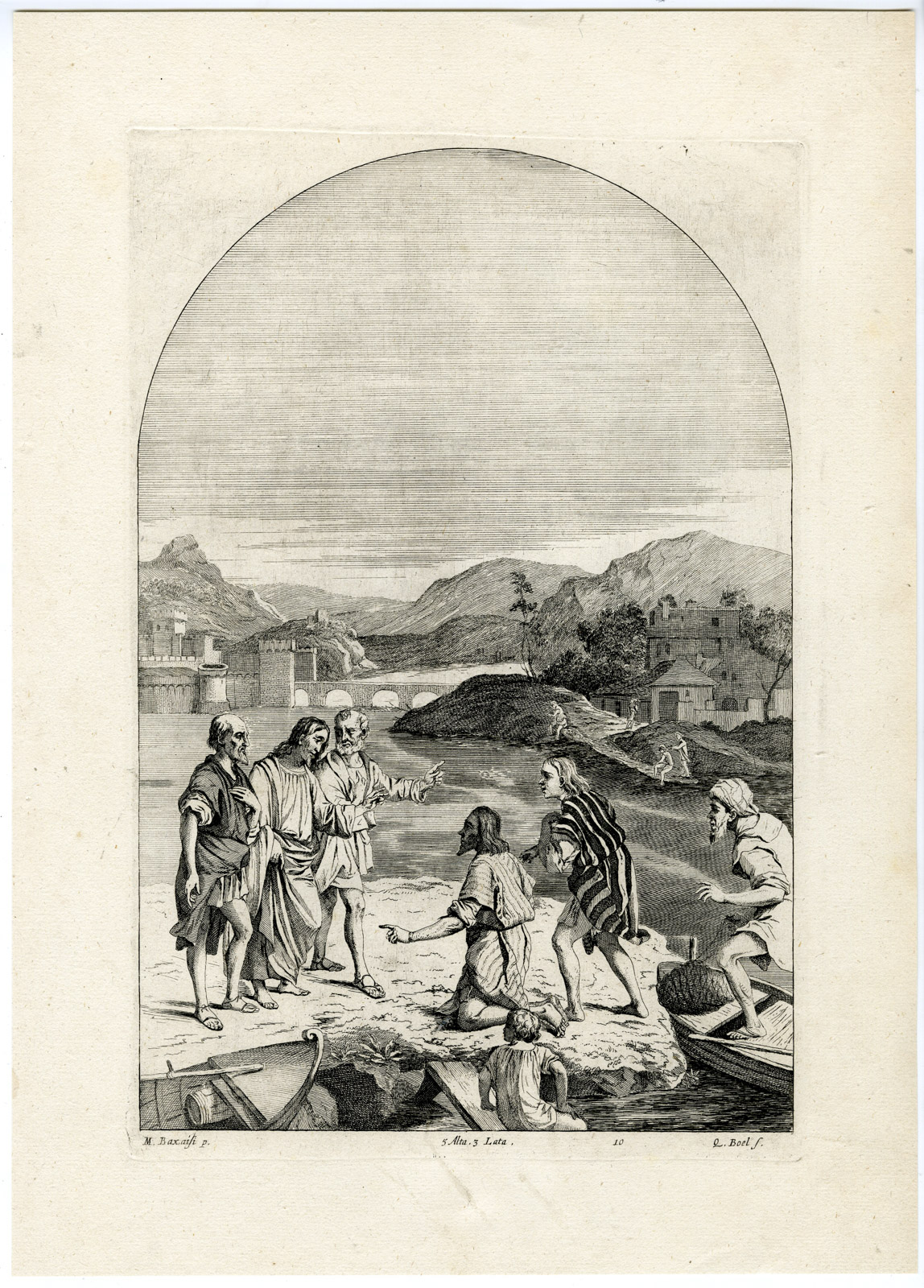 , Antique Print-APOSTLES-JESUS-SEA GALILEE-PL. 10-Boel-Basaiti-Teniers-1673, Pictura Antique Prints