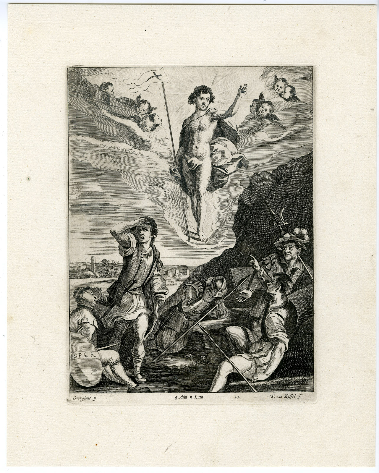 , Antique Print-CHRIST-RESURRECTION-PL. 22-van Kessel-Giorgione-Teniers-1673, Pictura Antique Prints