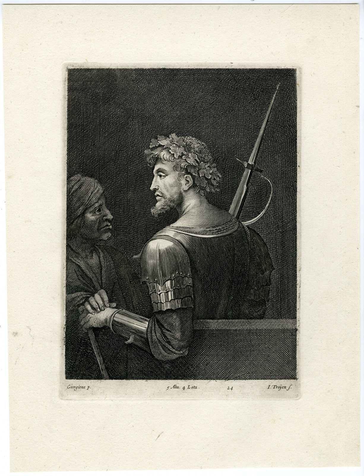 , Antique Print-BEARDED SOLDIER-WREATH-PL. 24-van Troyen-Giorgione-Teniers-1673, Pictura Antique Prints