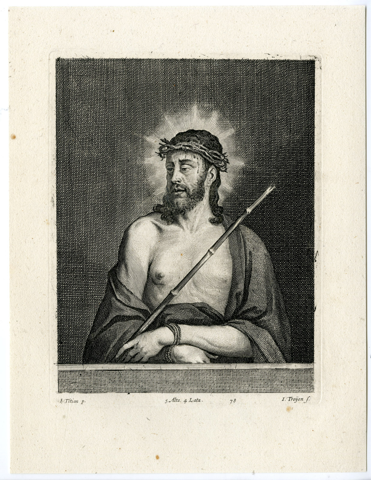 , Antique Print-ECCE HOMO-CHRIST-PL. 78-van Troyen-Titian-Teniers-1673, Pictura Antique Prints