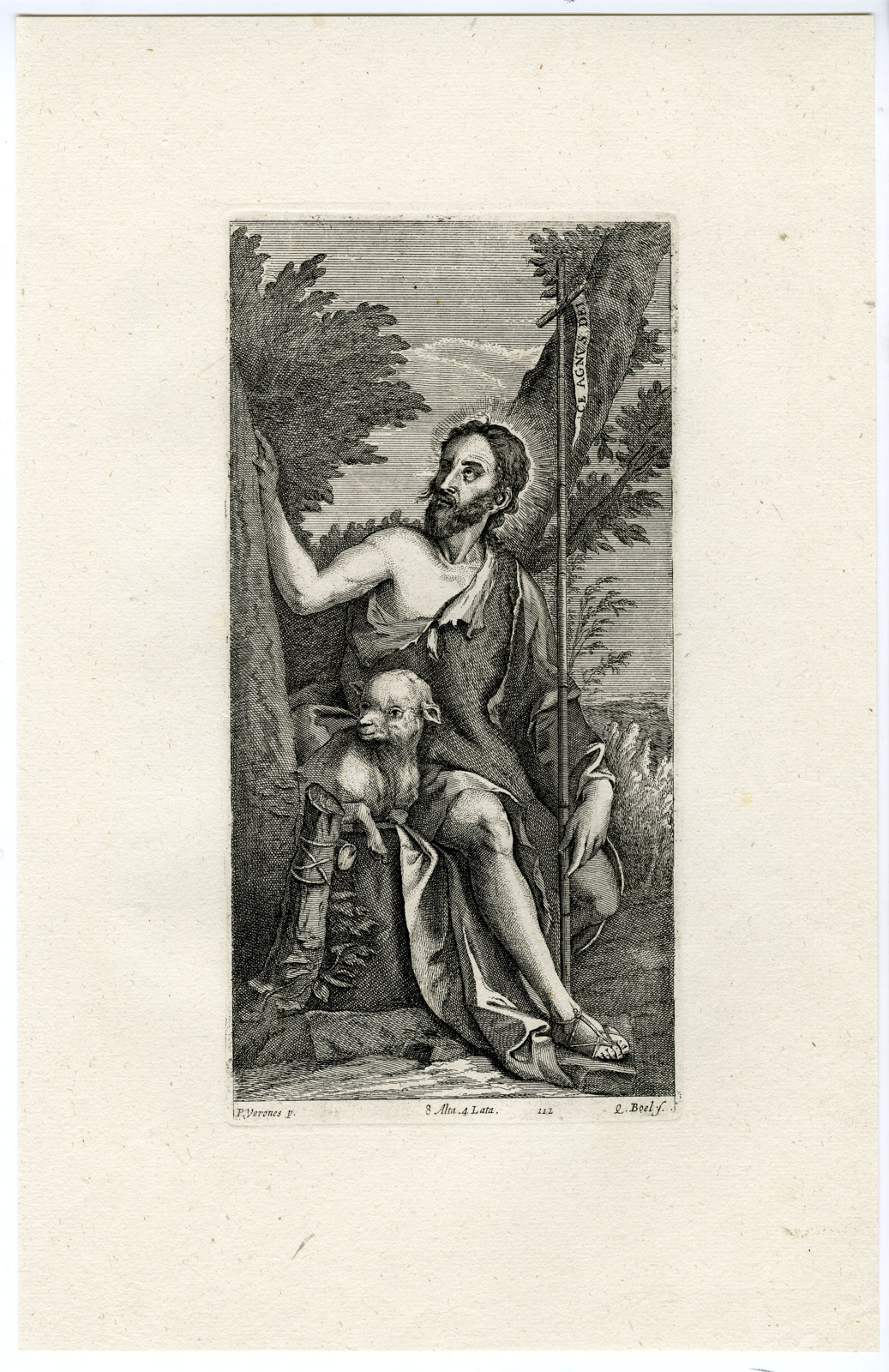 , Antique Print-JOHN THE BAPTIST-LAMB-PL. 112-Boel-Veronese-Teniers-1673, Pictura Antique Prints