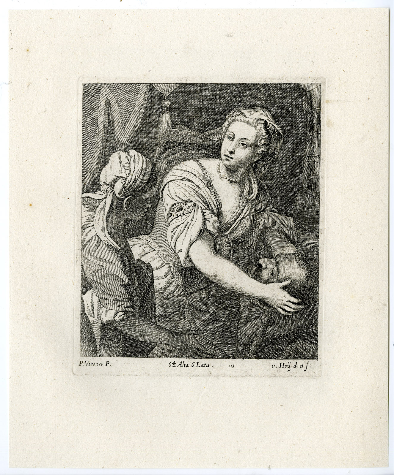 , Antique Print-JUDITH-HOLOFERNES-HEAD-PL. 113-van Hoy-Veronese-Teniers-1673, Pictura Antique Prints