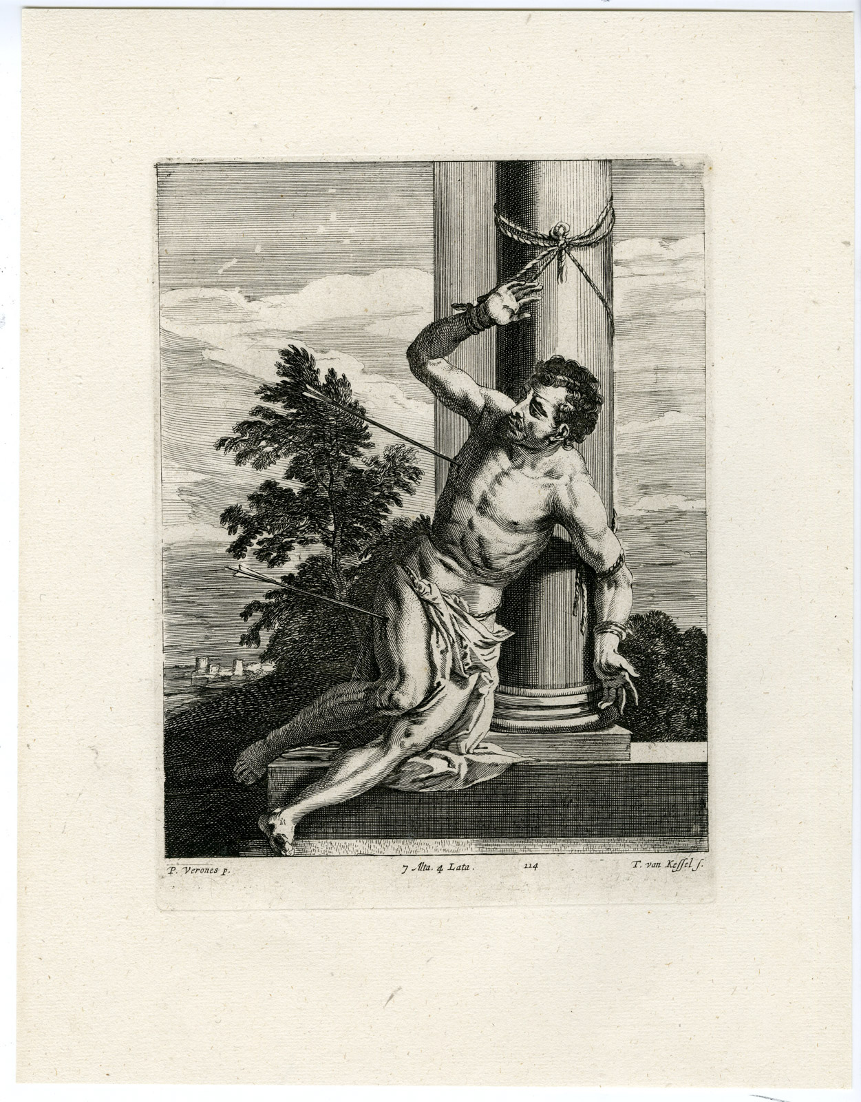 , Antique Print-SAINT SEBASTIAN-PL. 124-van Kessel-Veronese-Teniers-1673, Pictura Antique Prints