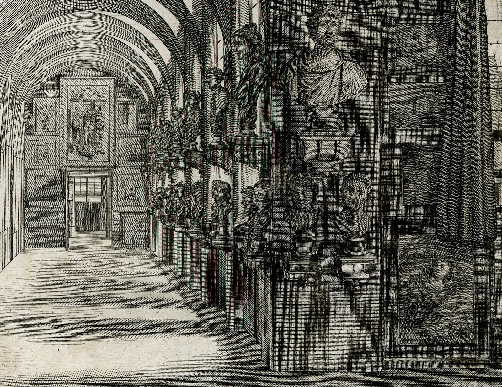 , Antique Print-PICTURE GALLERY-STALLBURG-VIENNA-PL.245-Steen-van Hoy-Teniers-1673, Pictura Antique Prints