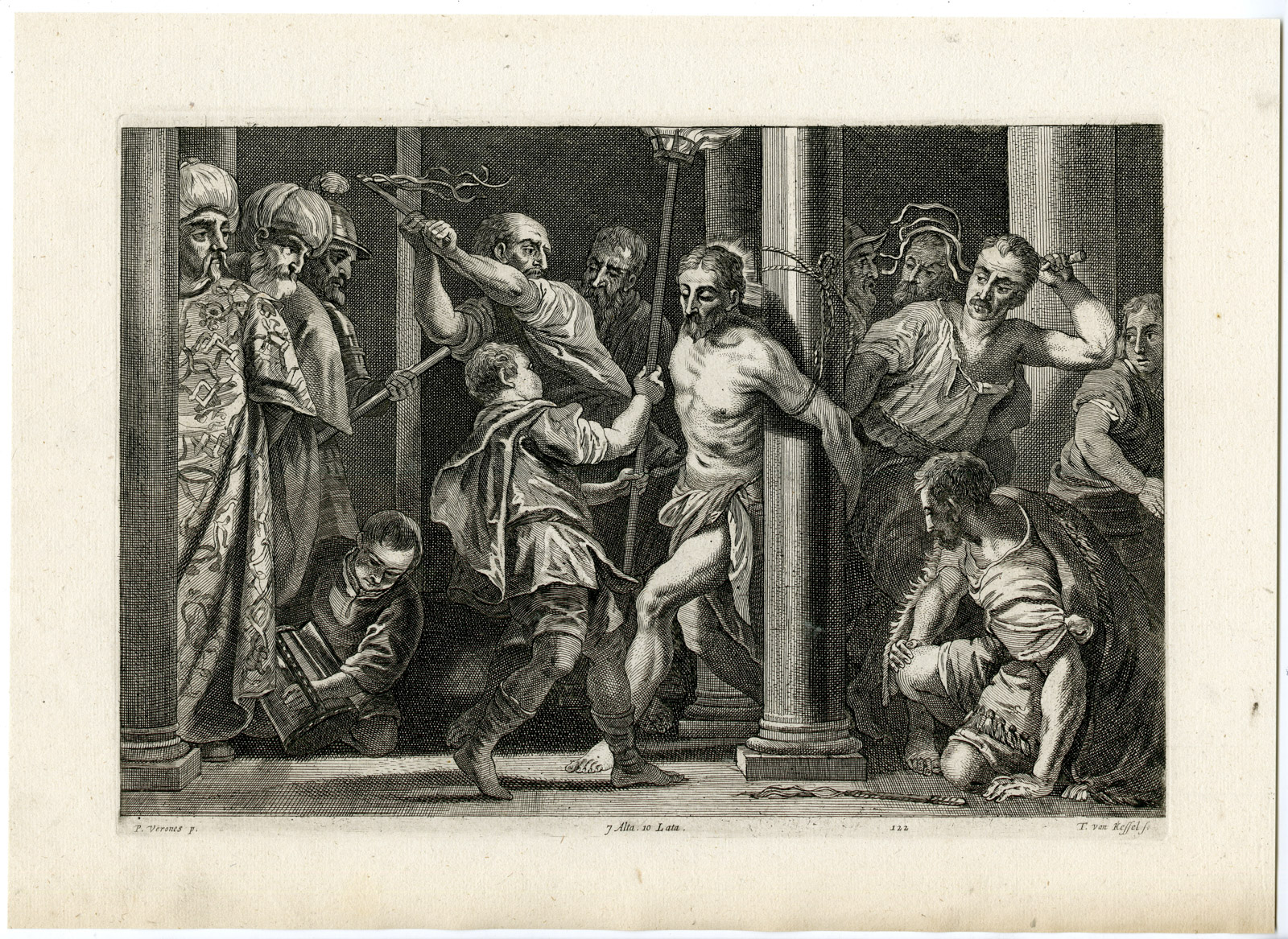 , Antique Print-FLAGELLATION OF CHRIST-PL. 122-van Kessel-Veronese-Teniers-1673, Pictura Antique Prints