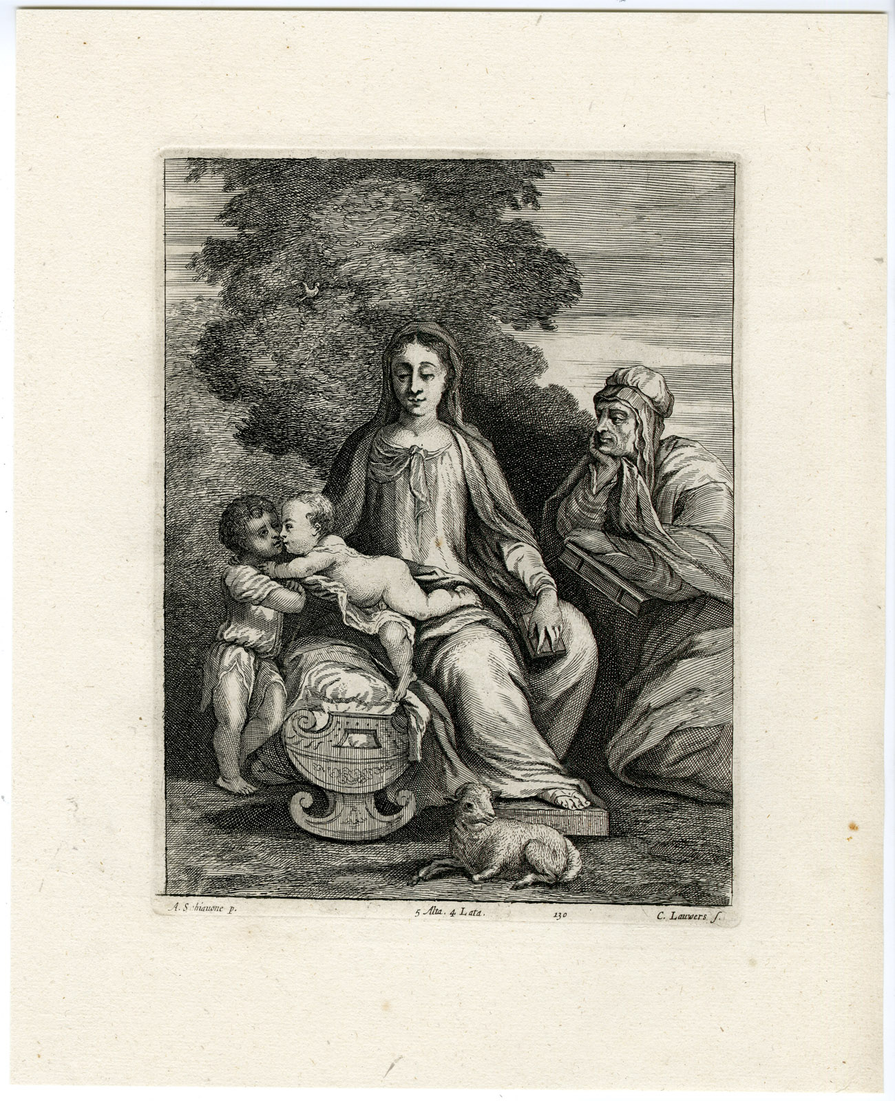 , Antique Print-MADONNA-CHILD-JOHN BAPTIST-PL. 130-Lauwers-Schiavone-Teniers-1673, Pictura Antique Prints