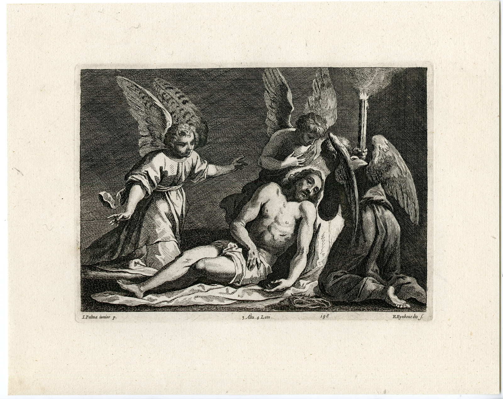 , Antique Print-CHRIST-ANGELS MOURNING-PL. 198-Eynhoudts-Giovane-Teniers-1673, Pictura Antique Prints