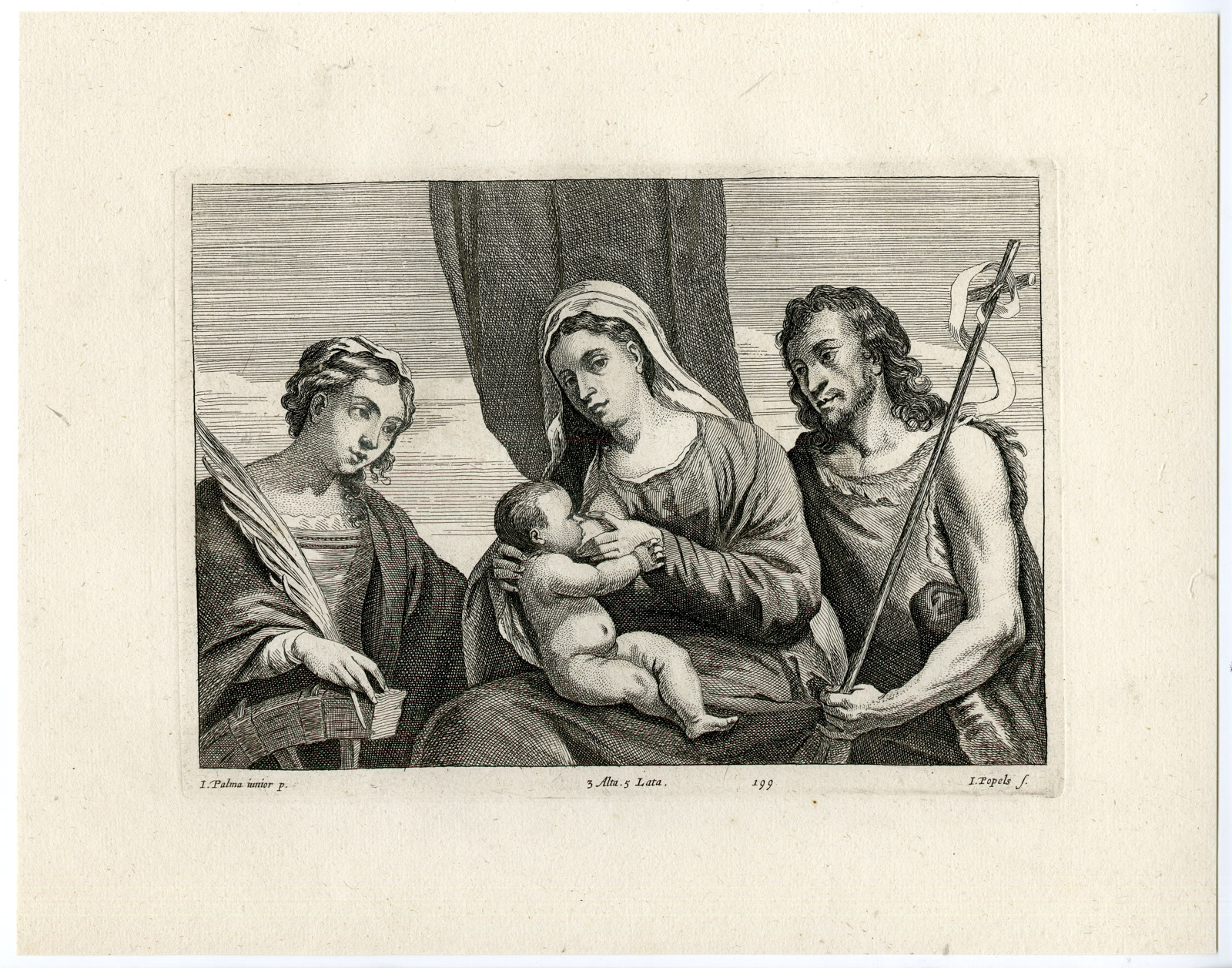 , Antique Print-MADONNA-CHILD-ST. JOHN-PL. 199-Popels-Giovane-Teniers-1673, Pictura Antique Prints