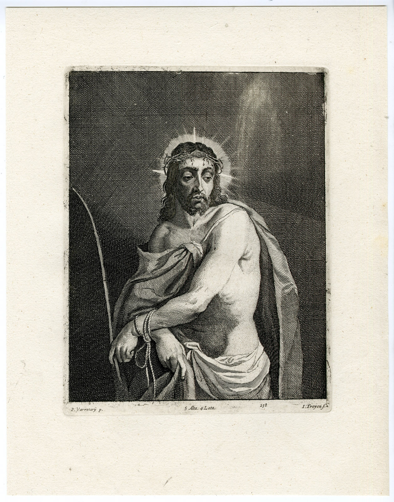 , Antique Print-CHRIST-MAN OF SORROWS-PL. 238-van Troyen-Varotari-Teniers-1673, Pictura Antique Prints