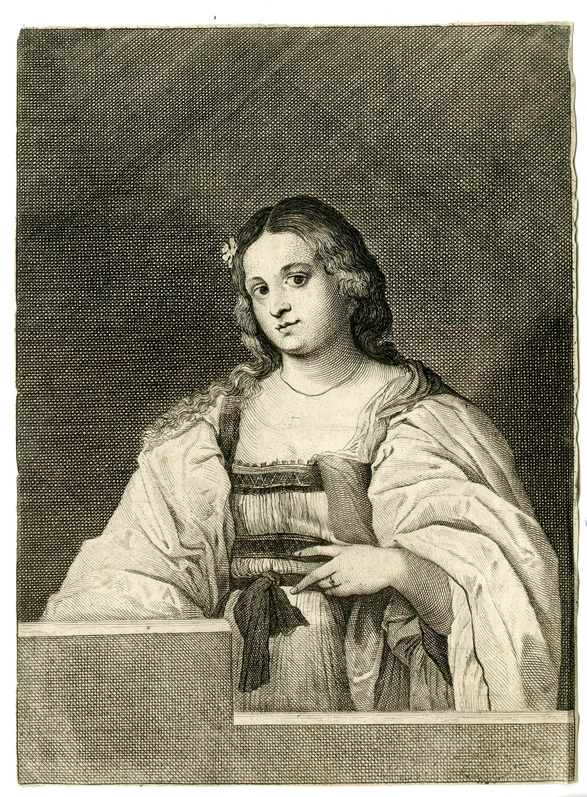 , Antique Print-WOMAN-PORTRAIT-van Troyen-Palma-Teniers-1673, Pictura Antique Prints