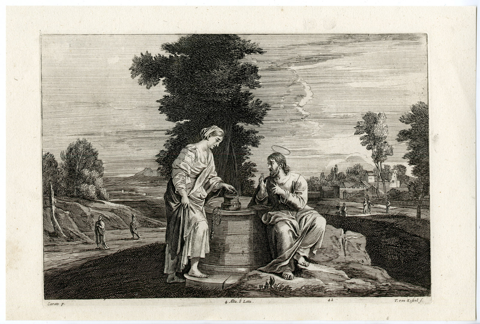 , Antique Print-CHRIST-WOMAN OF SAMARIA-PL. 42-van Kessel-Carracci-Teniers-1673, Pictura Antique Prints