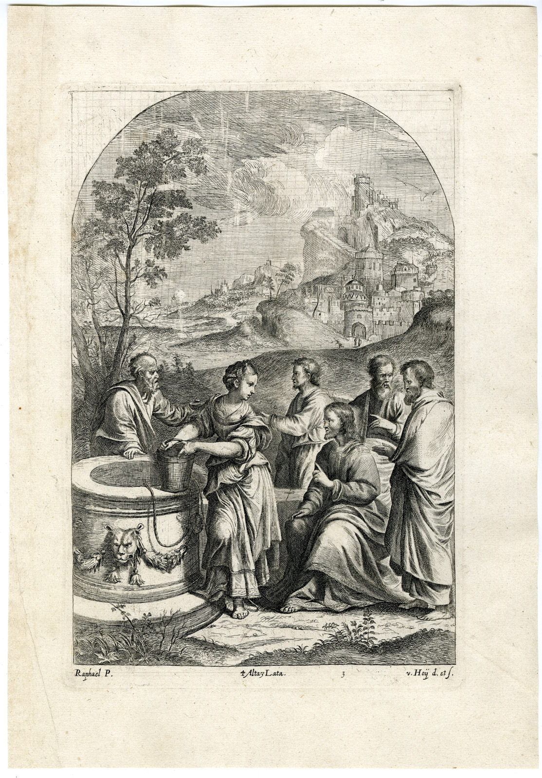 , Antique Print-CHRIST-WELL-WOMAN-SAMARIA-PL. 3-van Hoy-Raphael-Teniers-1673, Pictura Antique Prints