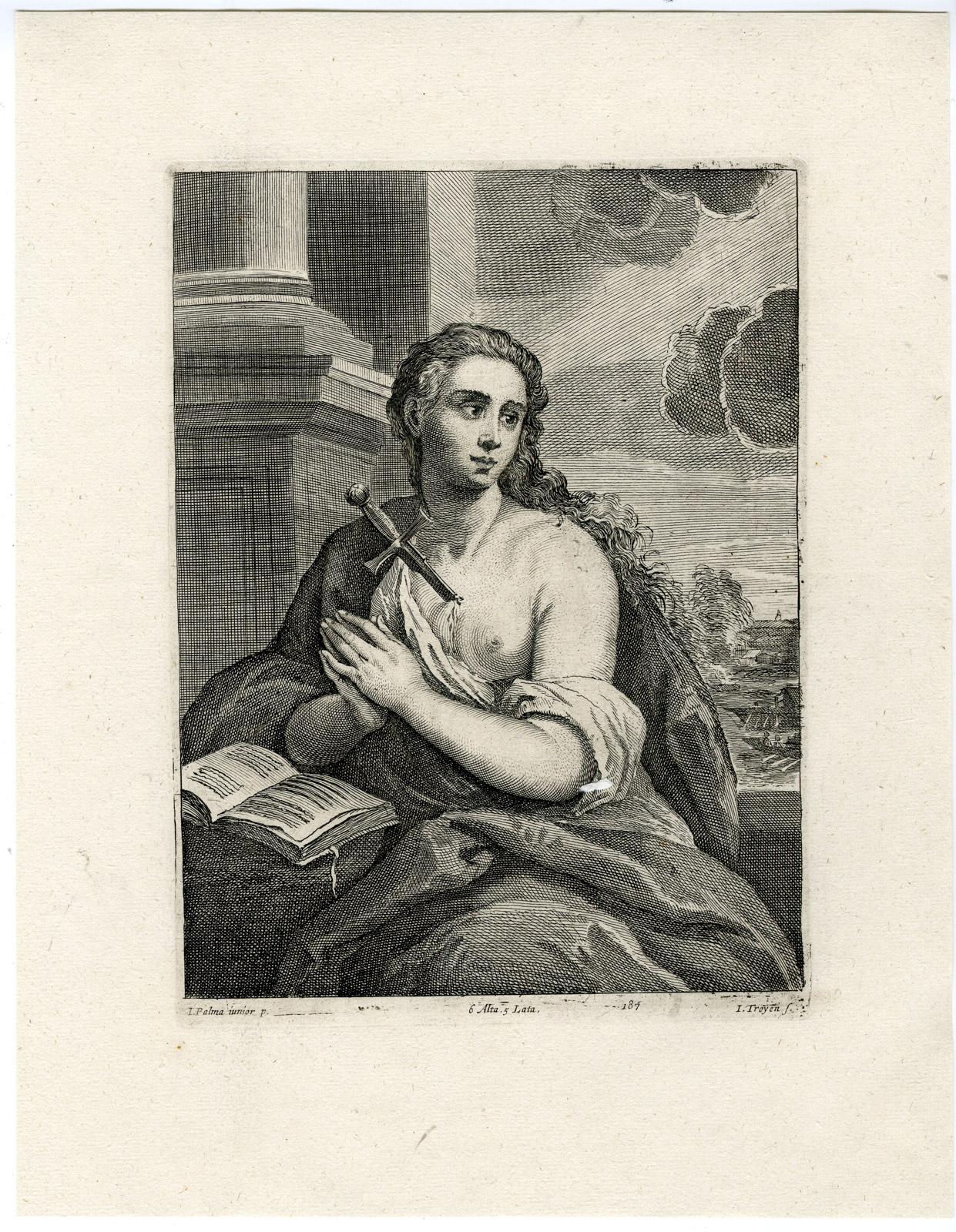 , Antique Print-SAINT JUSTINA OF PADUA-PL. 184-van Troyen-Palma-Teniers-1673, Pictura Antique Prints