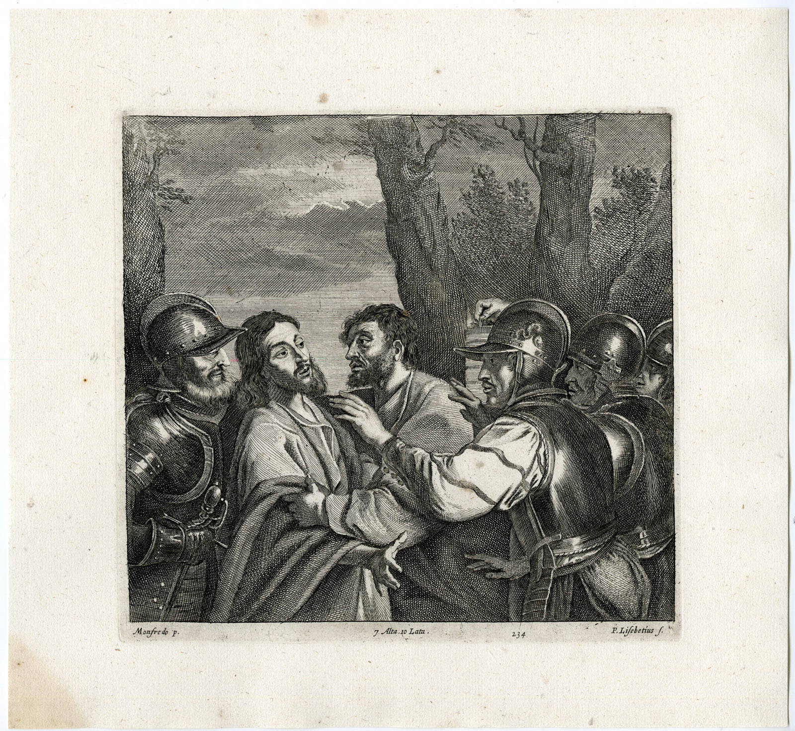 , Antique Print-ARREST OF CHRIST-PL. 234-Lisebetten-Manfredi-Teniers-1673, Pictura Antique Prints