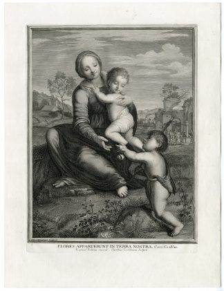 Antique Master Print-VIRGIN MARY-JESUS-JOHN THE BAPTIST-Coelemans-Raphael-1767