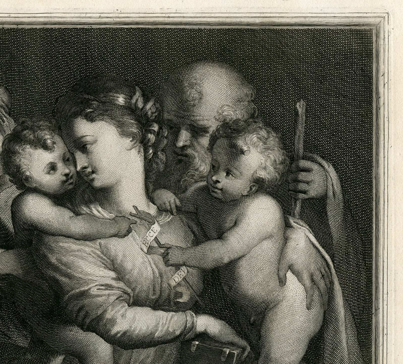 , Antique Master Print-HOLY FAMILY-JOHN THE BAPTIST-Coelemans-Parmigianino-1767, Pictura Antique Prints