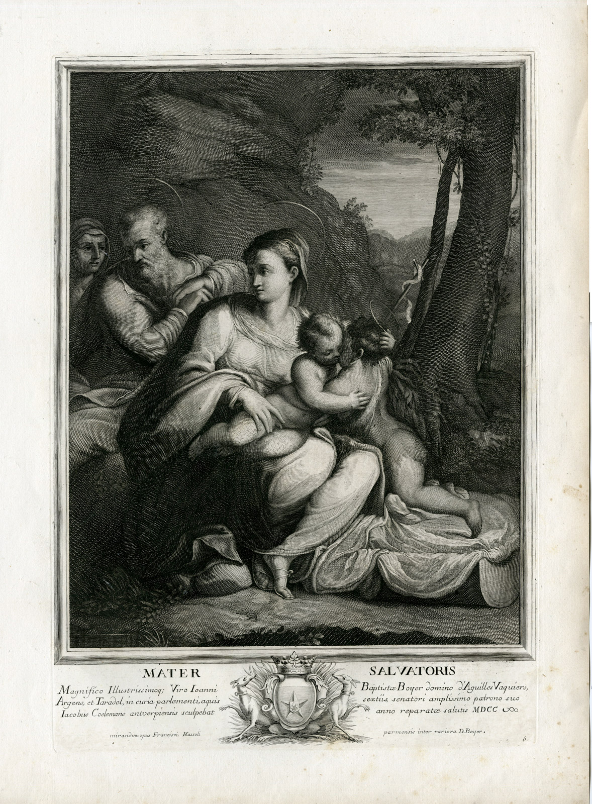 Antique Master Print-HOLY FAMILY-JOHN THE BAPTIST-Coelemans-Parmigianino-1767