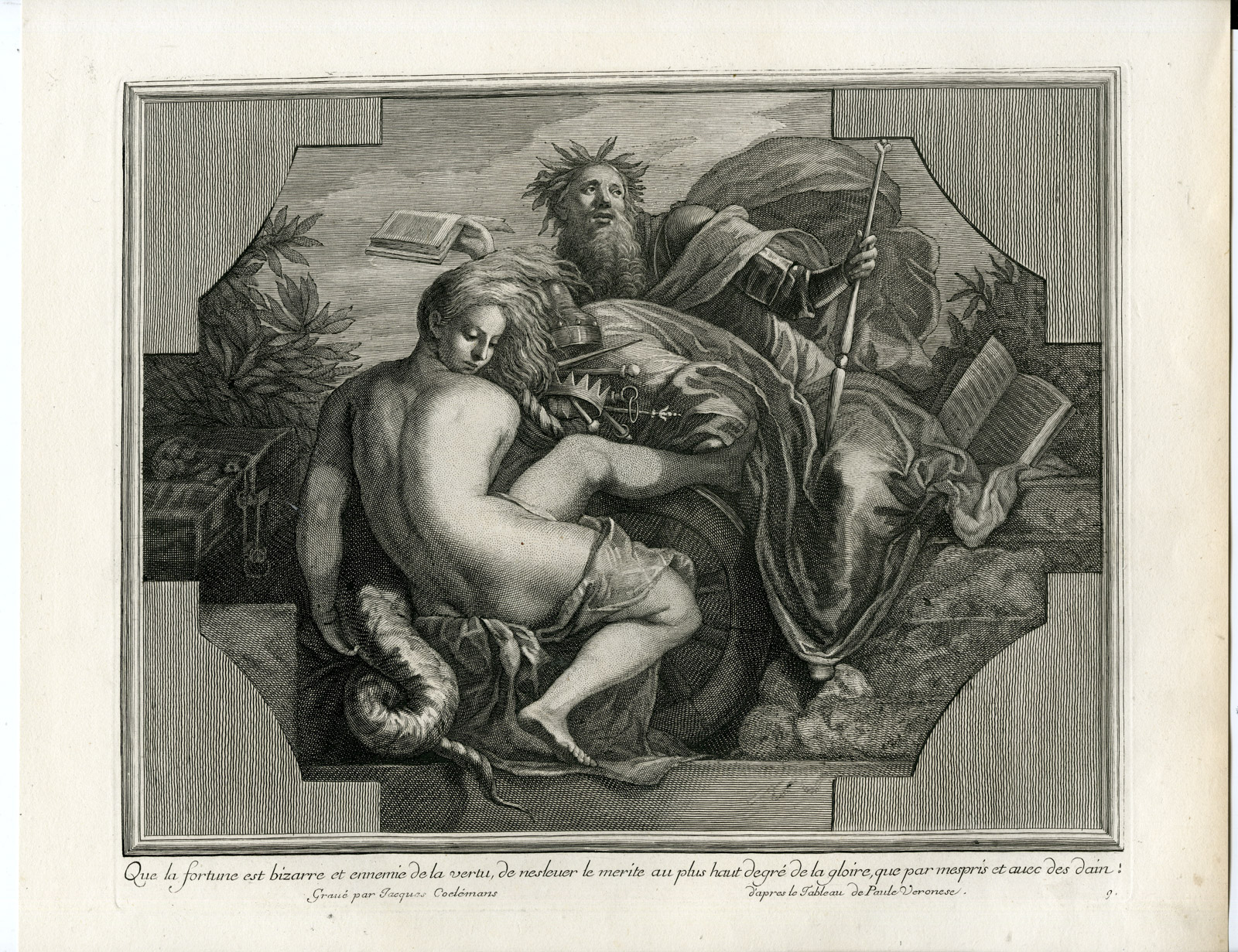 , Antique Master Print-FORTUNE IS ENEMY OF THE TRUTH-Coelemans-after Veronese-1767, Pictura Antique Prints