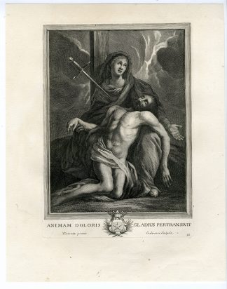 Antique Master Print-MARY CONSOLING JESUS-CRUCIFIXION-Coelemans-Tintoretto-1767