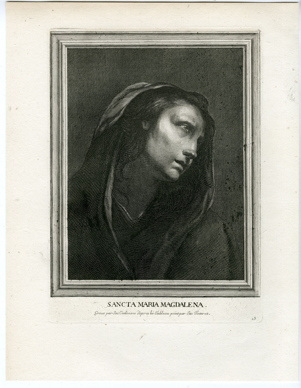 , Antique Master Print-SAINT-MARY MAGDELENE-Coelemans-after Tintoretto-1767, Pictura Antique Prints
