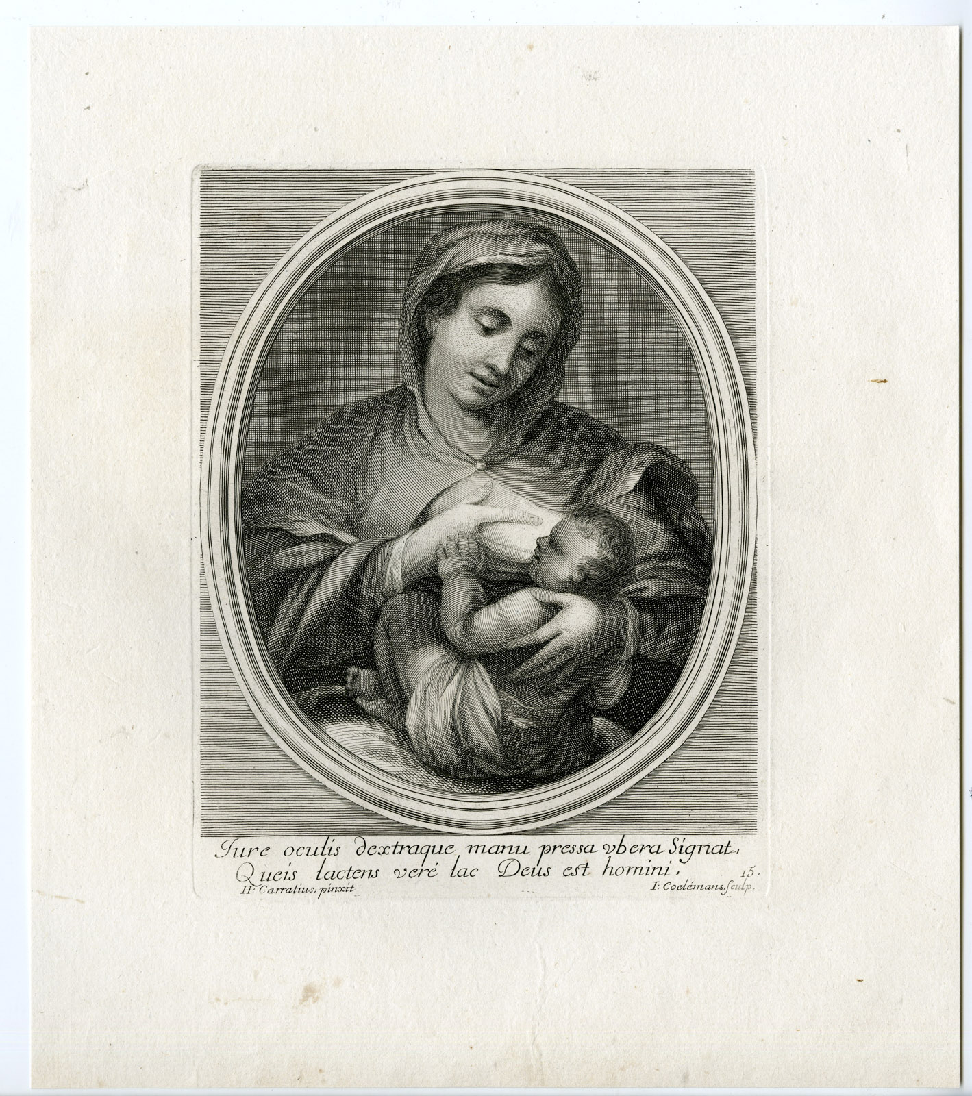 , Antique Master Print-MARY-JESUS-BREASTFEEDING-Coelemans-after Carracci-1767, Pictura Antique Prints