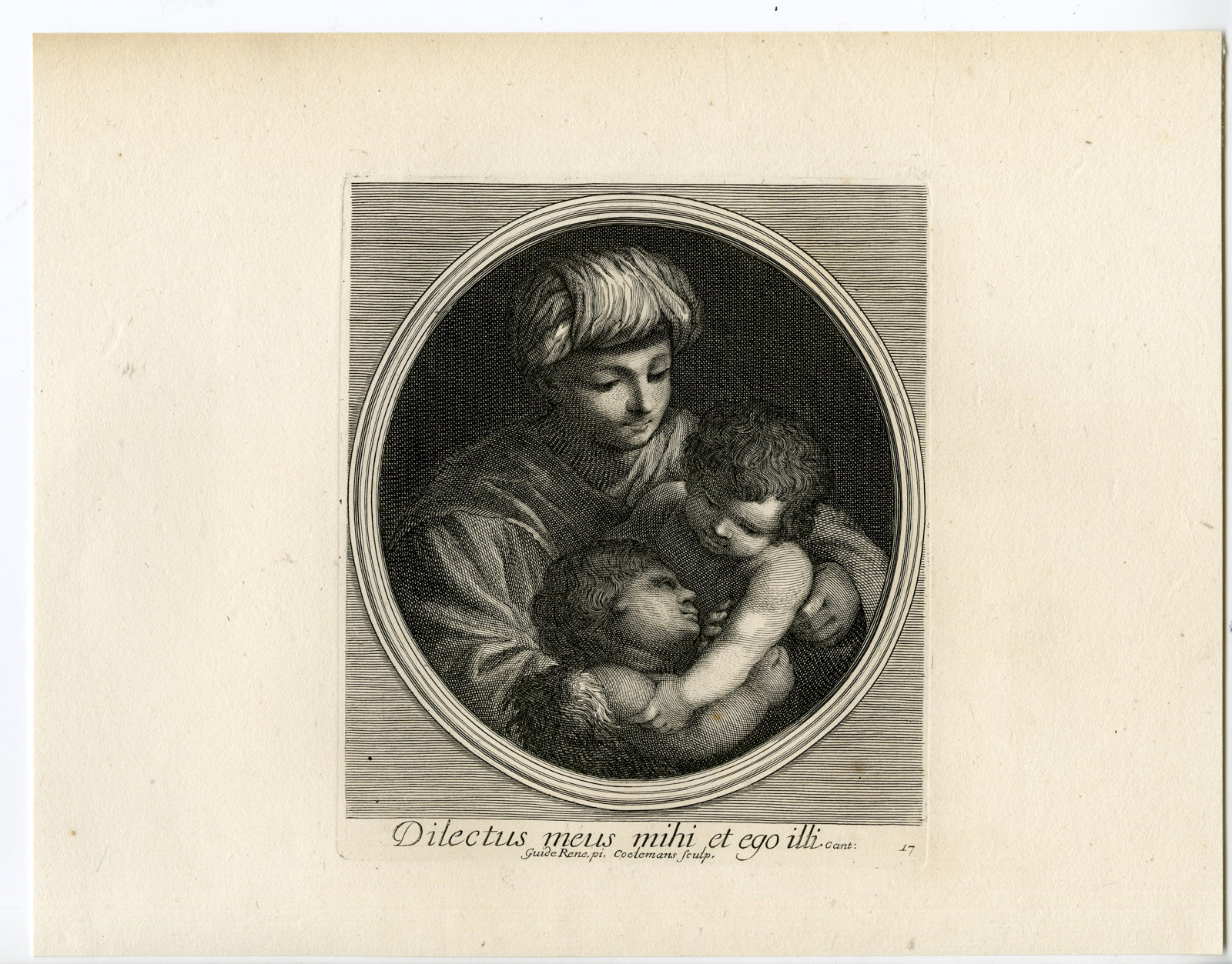 , Antique Master Print-LOVE-HOLY VIRGIN-JESUS-JOHN THE BAPTIST-Coelemans-Reni-1767, Pictura Antique Prints
