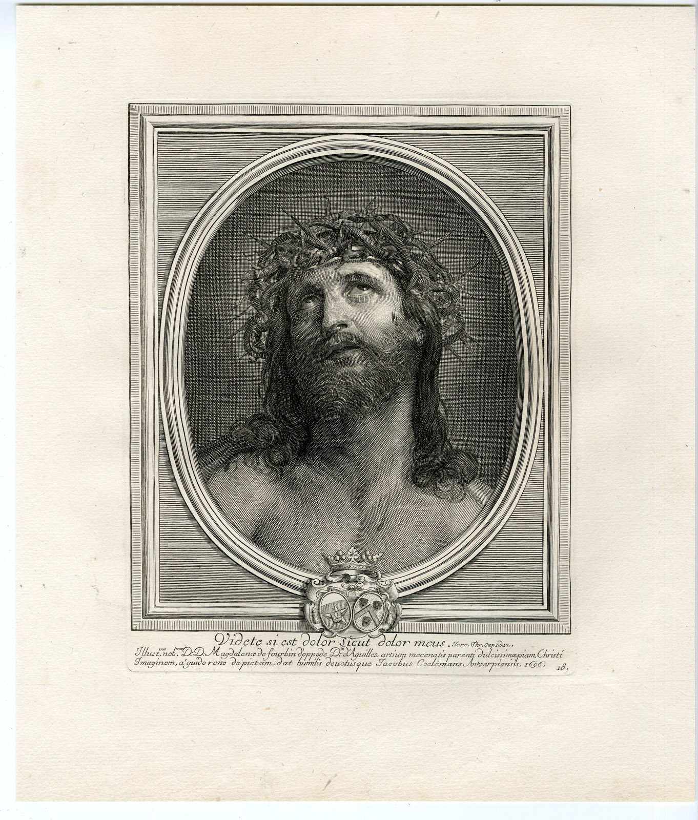 , Antique Master Print-PAIN-JESUS-THORN CROWN-Coelemans-after Reni-1767, Pictura Antique Prints
