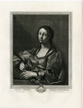 Antique Master Print-SAINT CECILIA-PATRON MUSIC-Coelemans-Reni-1767