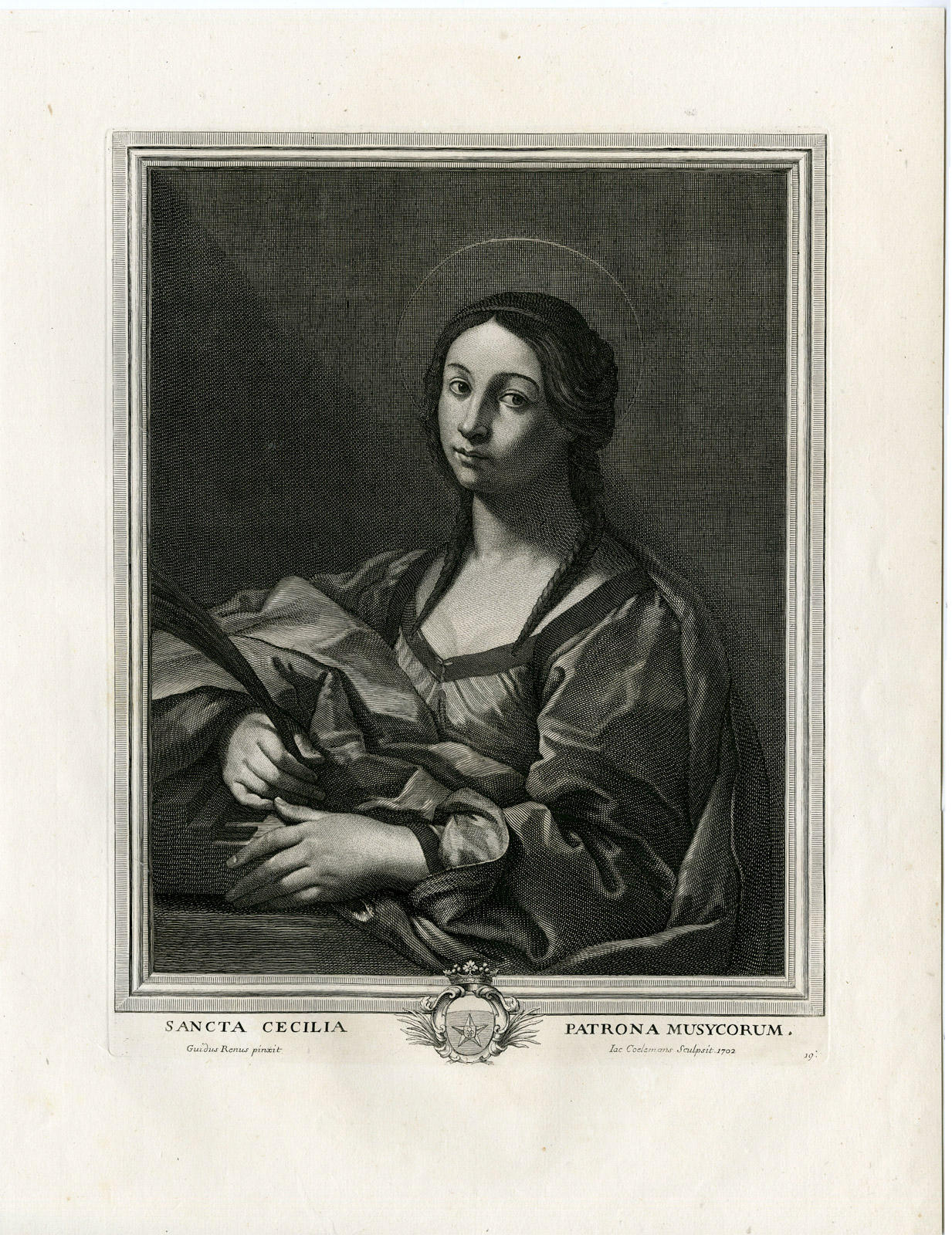 , Antique Master Print-SAINT CECILIA-PATRON MUSIC-Coelemans-Reni-1767, Pictura Antique Prints