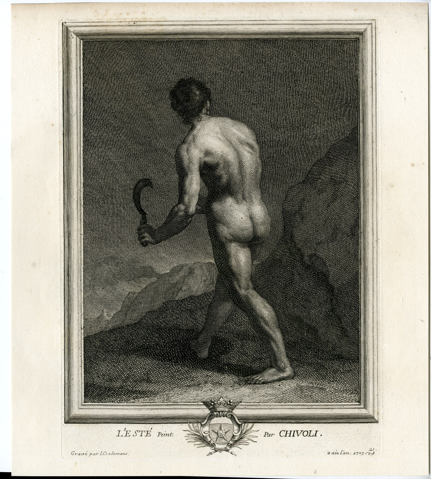 , Antique Master Print-ESTE-EAST-NUDE MAN WITH SICKLE-Coelemans-Cigoli-1767, Pictura Antique Prints