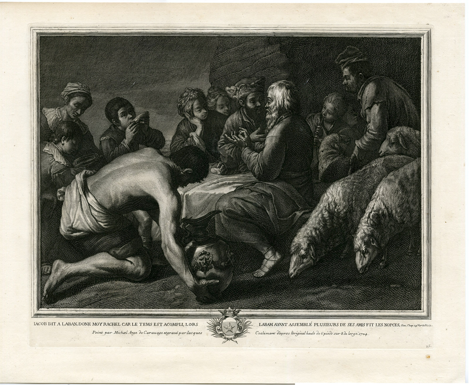 , Antique Master Print-JACOB ASKS FOR RACHEL-LABAN-Coelemans-Caravaggio-1767, Pictura Antique Prints