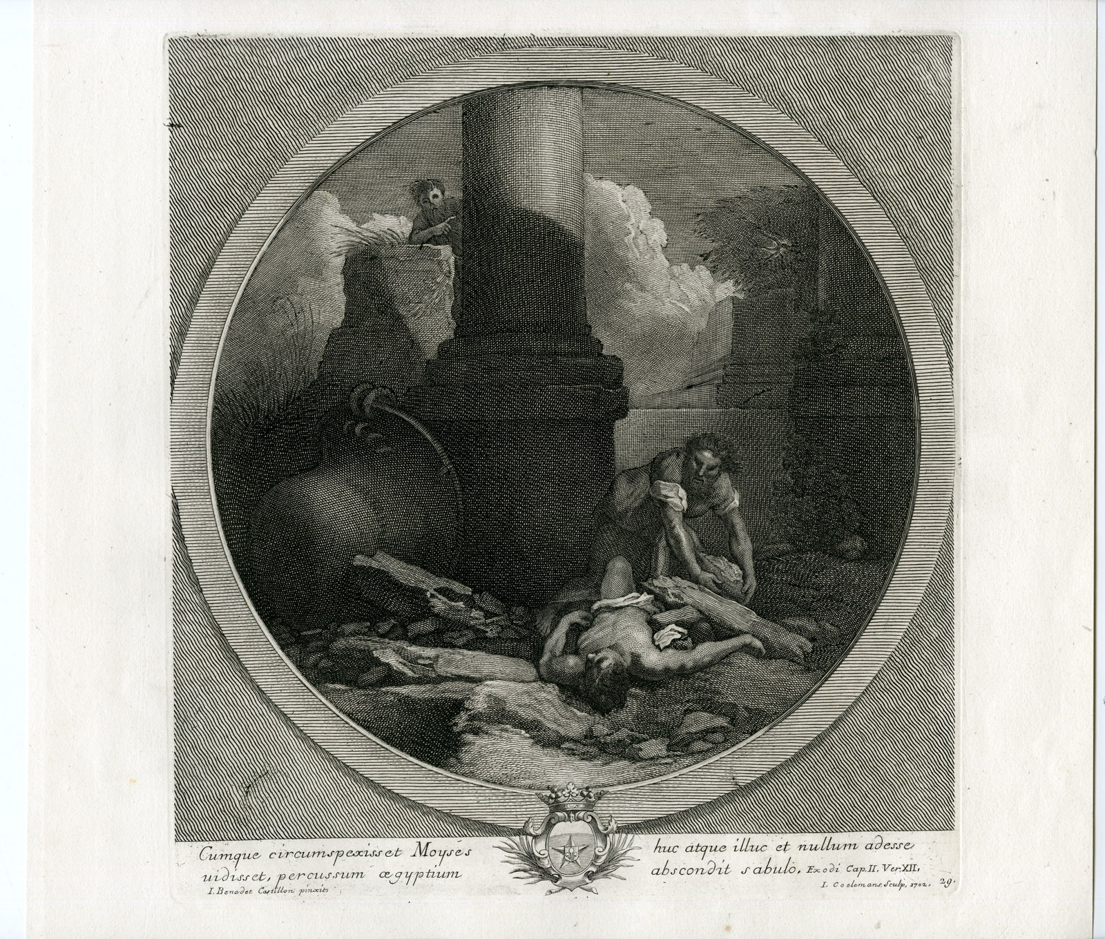 , Antique Master Print-MOSES HIDING-KILLING AN EGYPTIAN-Coelemans-Castiglione-1767, Pictura Antique Prints