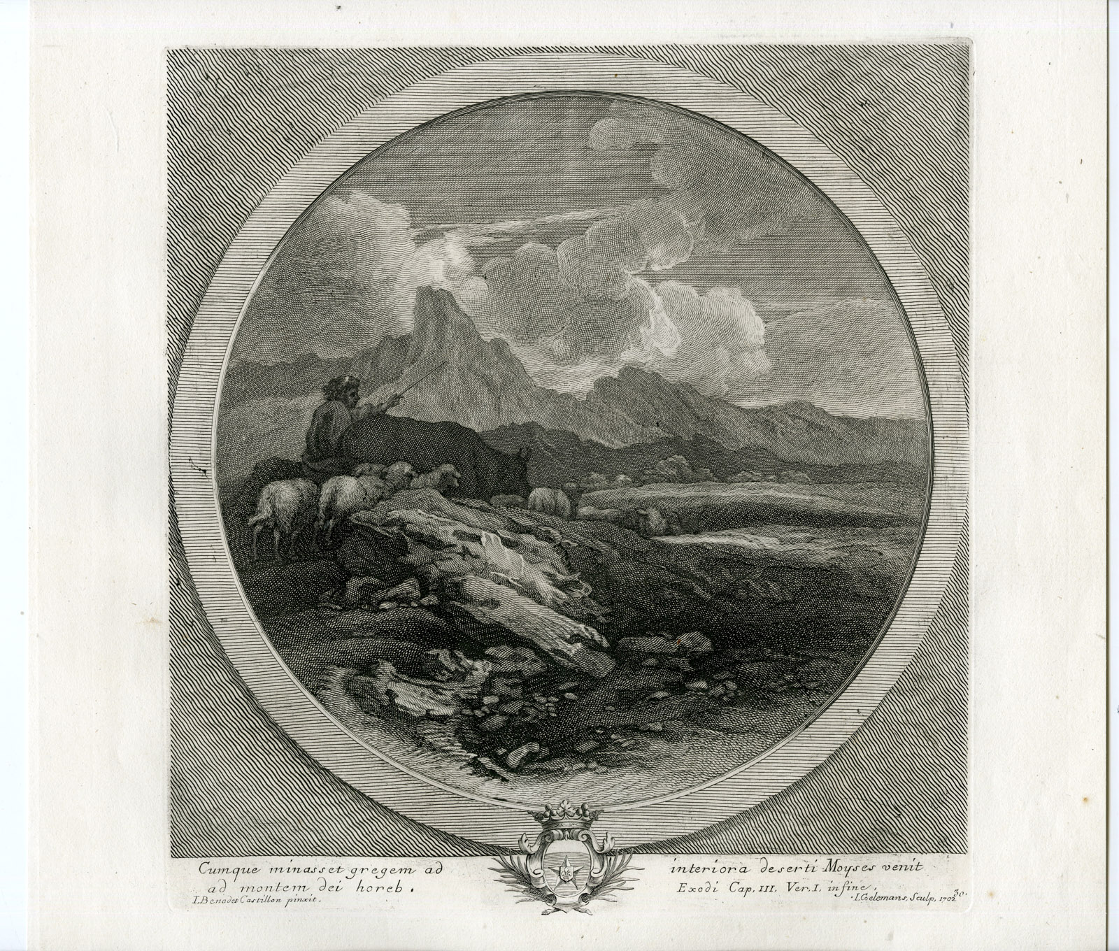 , Antique Master Print-MOSES LEADING THE FLOCK-DESERT-Coelemans-Castiglione-1767, Pictura Antique Prints