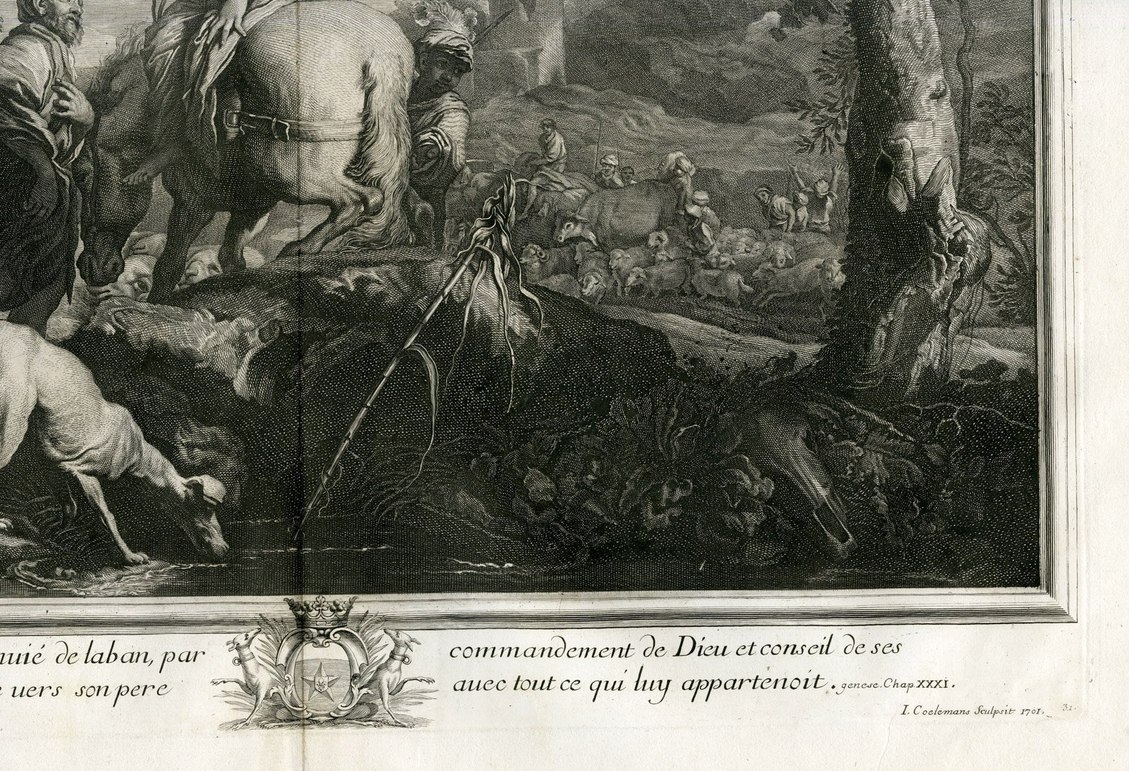 , Antique Master Print-JACOB RETURNING TO FATHER-Coelemans-Castiglione-1767, Pictura Antique Prints