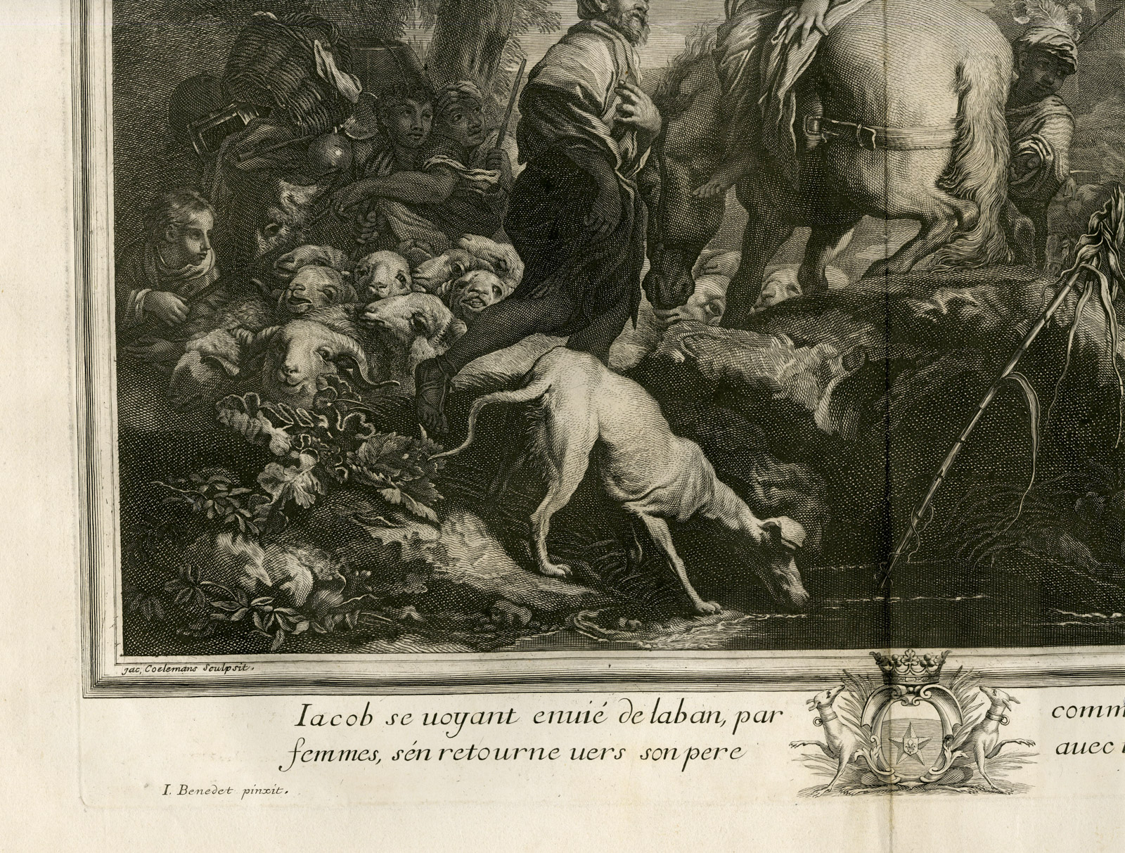 , Antique Master Print-JACOB RETURNING TO FATHER-Coelemans-Castiglione-1767, Pictura Antique Prints