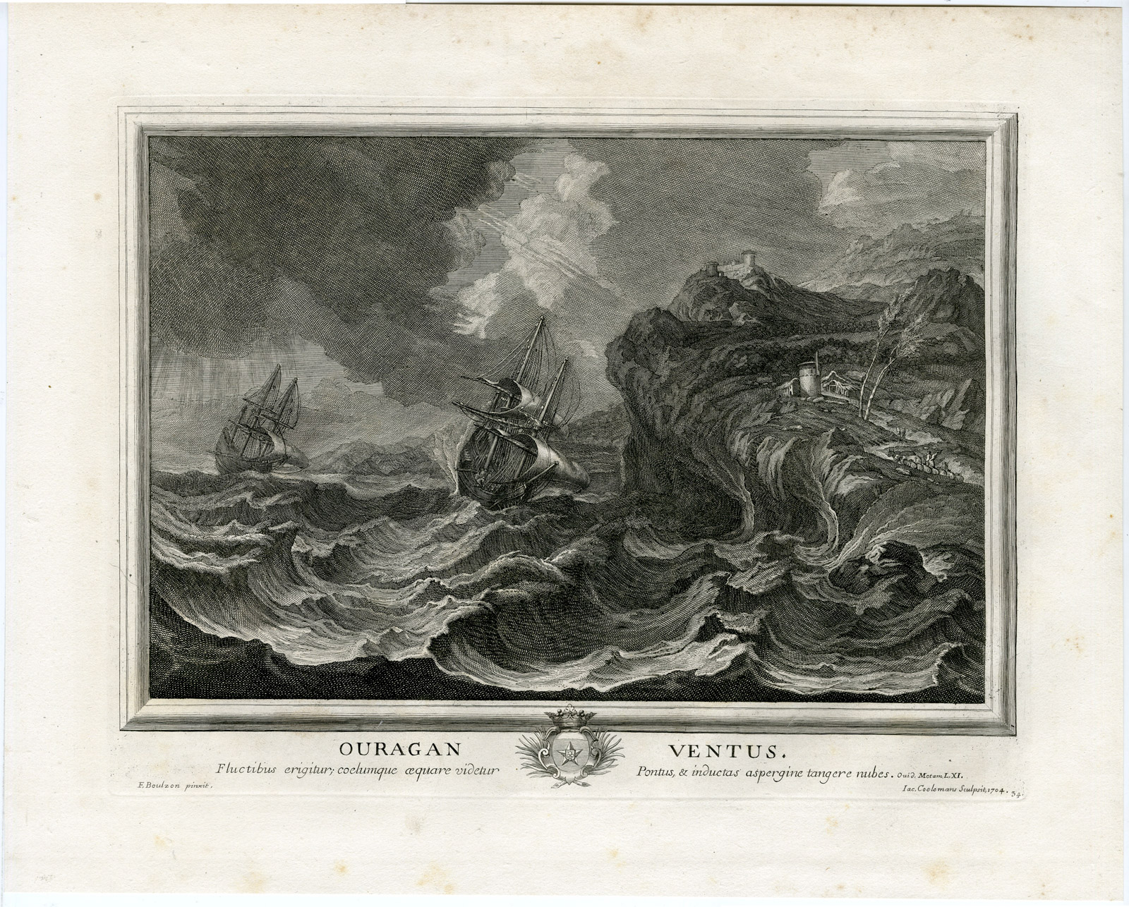 , Antique Master Print-SHIPS IN STORM-COASTAL MARINE SCENE-Coelemans-Borzoni-1767, Pictura Antique Prints