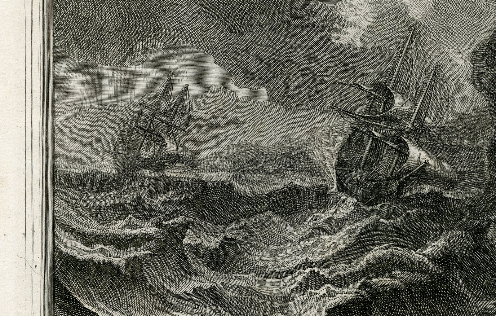 , Antique Master Print-SHIPS IN STORM-COASTAL MARINE SCENE-Coelemans-Borzoni-1767, Pictura Antique Prints