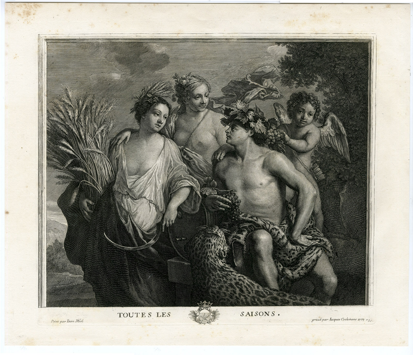 , Antique Master Print-SEASONS-AUTUMN-CERES-BACCHUS-GRAPES-Coelemans-Miel-1767, Pictura Antique Prints