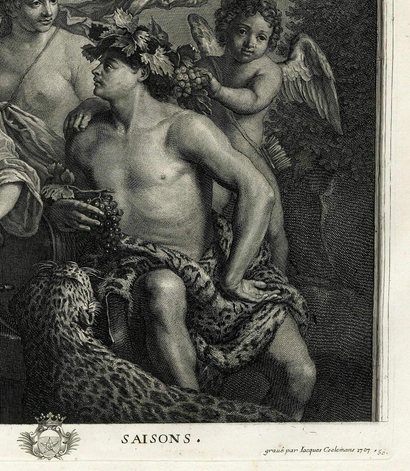 , Antique Master Print-SEASONS-AUTUMN-CERES-BACCHUS-GRAPES-Coelemans-Miel-1767, Pictura Antique Prints