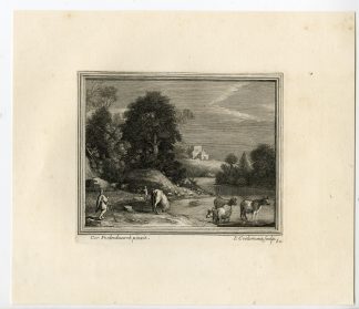 Antique Master Print-LANDSCAPE-COWS-RIVER-Coelemans-Poelenburg-1767