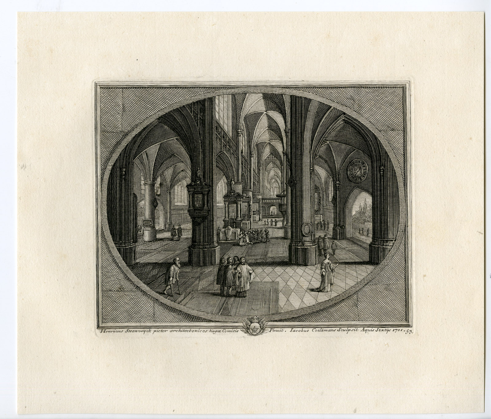 , Antique Master Print-CHURCH INTERIOR-ARCHITECTURE-Coelemans-van Steenwijk-1767, Pictura Antique Prints