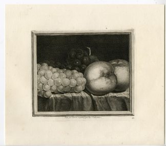 Antique Master Print-STILL LIFE-FRUIT-PEACH-GRAPES-Coelemans-de Somme-1767