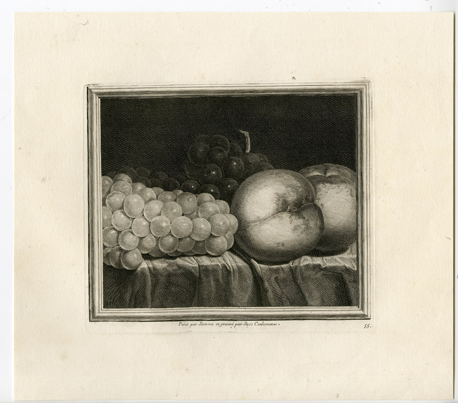 , Antique Master Print-STILL LIFE-FRUIT-PEACH-GRAPES-Coelemans-de Somme-1767, Pictura Antique Prints
