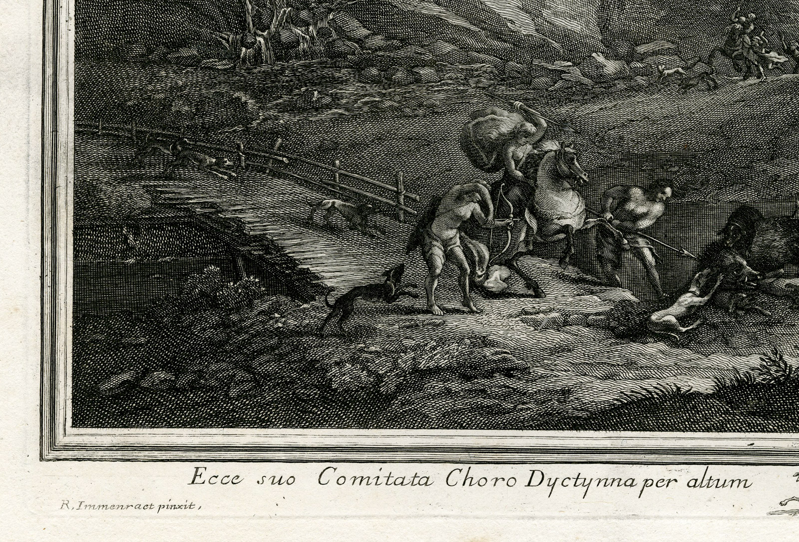 , Antique Master Print-ARCADIAN LANDSCAPE-BOAR HUNTING-Coelemans-Immenraet-1767, Pictura Antique Prints