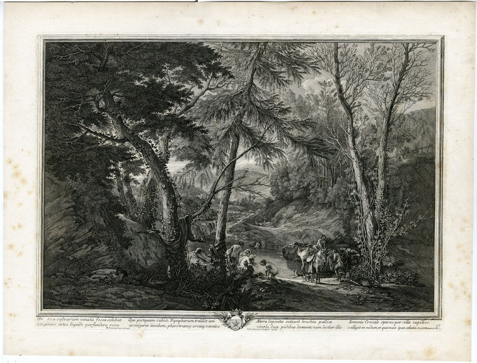 , Antique Master Print-FOREST LANDSCAPE-DIANA-NYMPHS-BATH-Coelemans-Immenraet-1767, Pictura Antique Prints